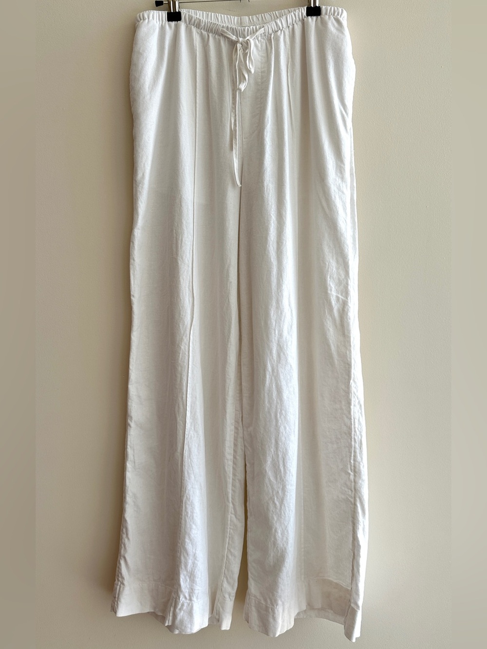 a new day Women’s White High-Rise Wide Leg Linen Blend Pants, Size Small